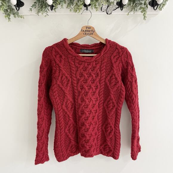 Irelandeye Sweaters - Irelandseye Red Chunky Cable Knit 100% wool Long Sleeve Sweater Size S